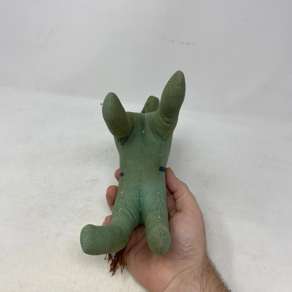 Vintage‎ Sage Green Stuffed Horse Plush Ribbed Fabric Printed Saddle 10 Inch